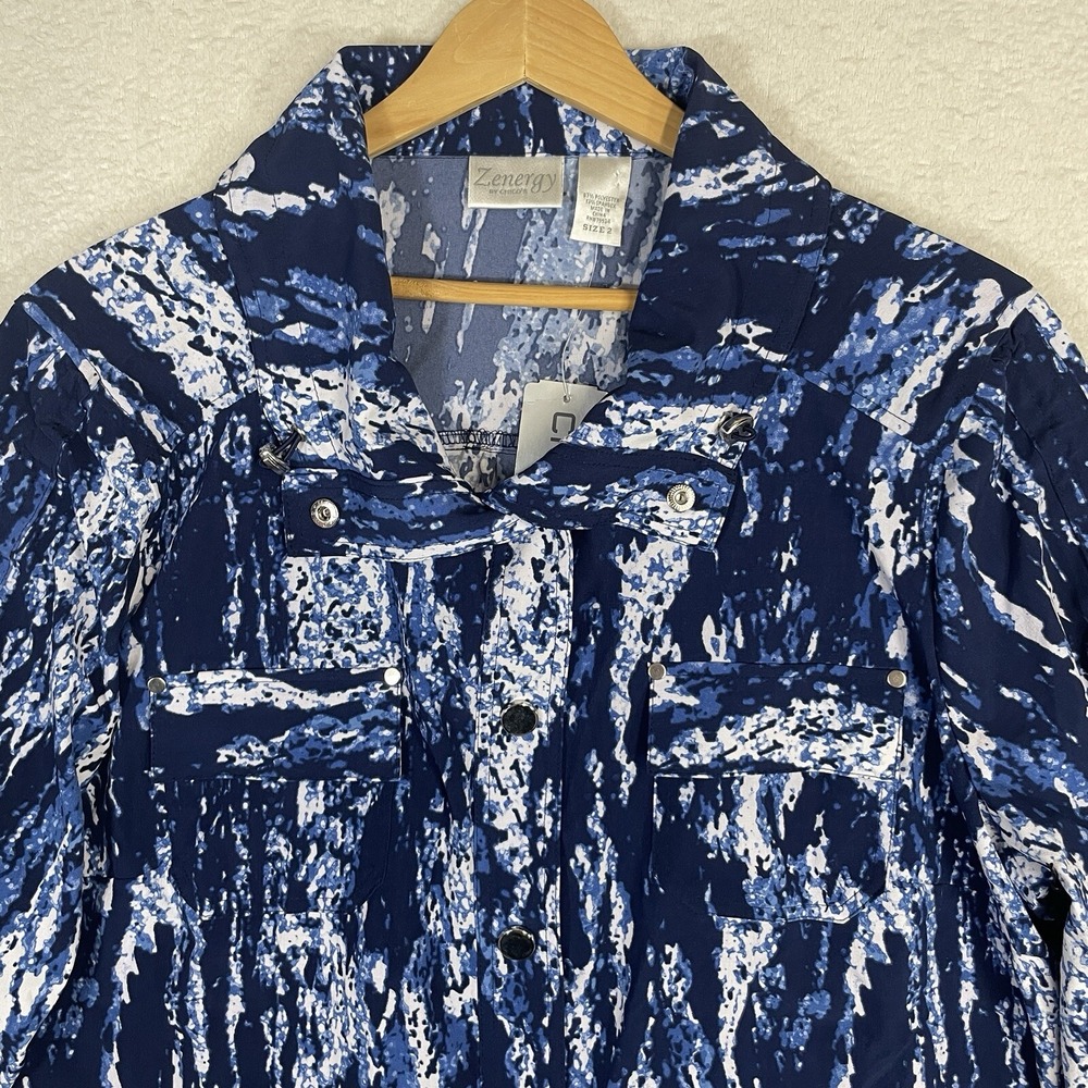 Zenergy By Chico's Neema Gulf Splash Zazu Jacket Womens Size 2 Large Brisk Blue - Picture 4 of 9